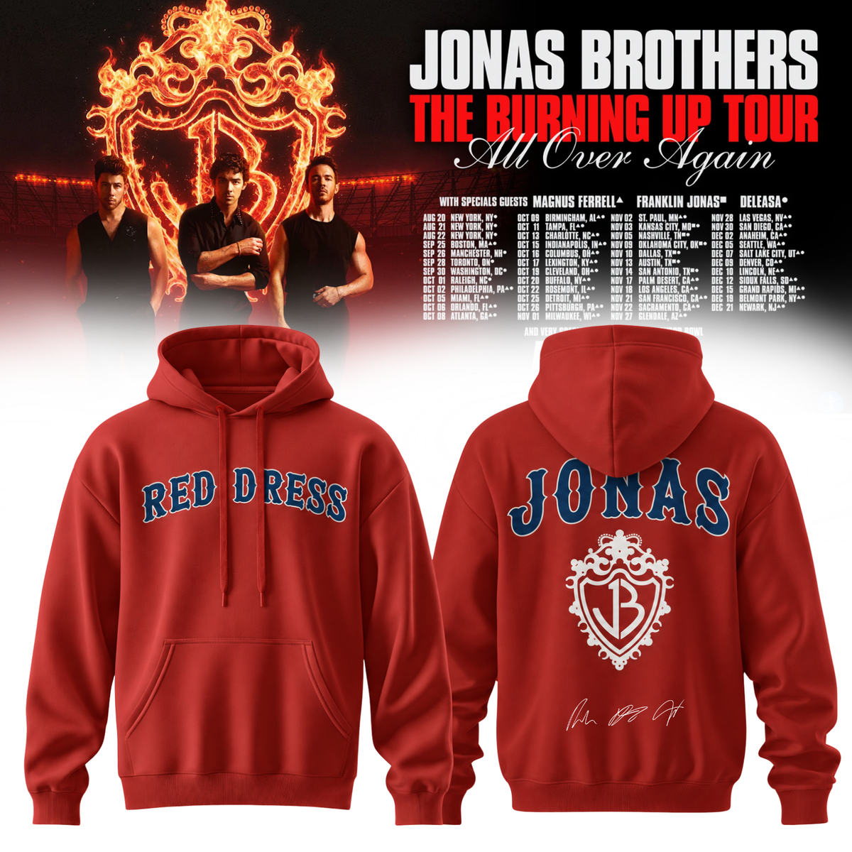 ,Jonas Brothers “The Burning Up Tour All Over Again 2026” Signature Limited Edition – Hoodie
