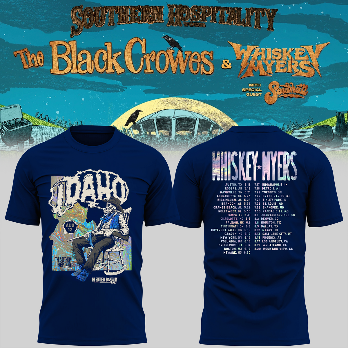 Limited Edition Whiskey Myers Southern Hospitality Tour In Nampa, Idaho T-Shirt