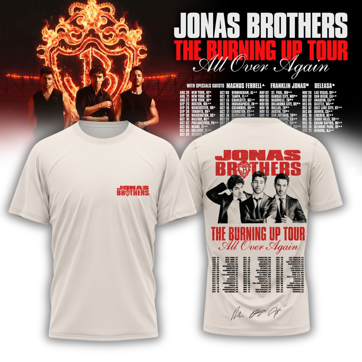 ,Jonas Brothers “The Burning Up Tour All Over Again 2026” Signature Limited Edition – Tshirt