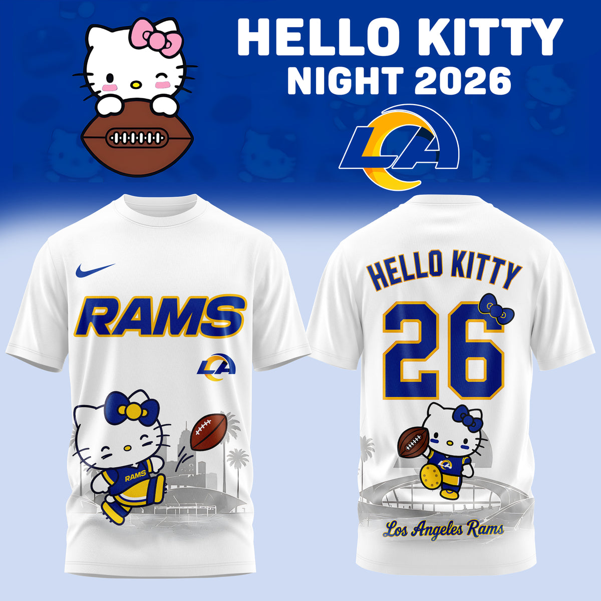 Hello Kitty ❤️ LA Rams – Cute Meets Game Day Style Tshirt