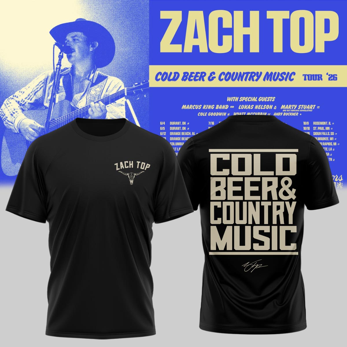 Zach Top “Cold Beer & Country Music Tour 2026” Signature Limited Edition – Tshirt