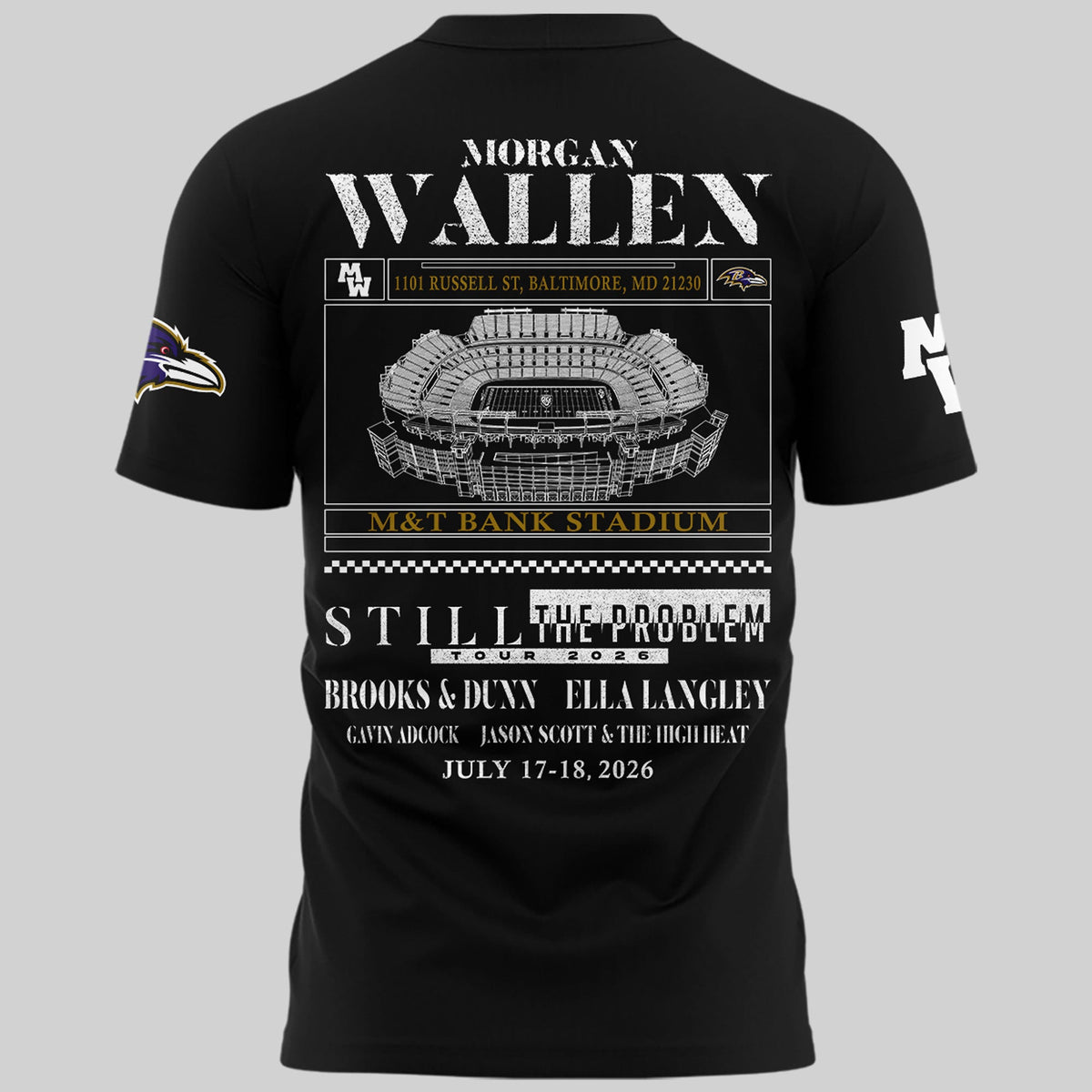 Special New Edition Baltimore Ravens x Morgan Wallen Black Tshirt 2026