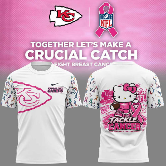 KC Chiefs Breast Cancer Awareness-Hello Kitty Tackle Cancer Together Shirt