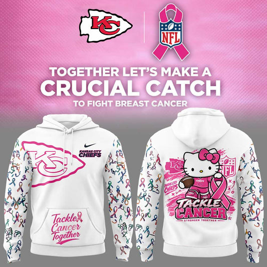 KC Chiefs Breast Cancer Awareness-Hello Kitty Tackle Cancer Together Hoodie