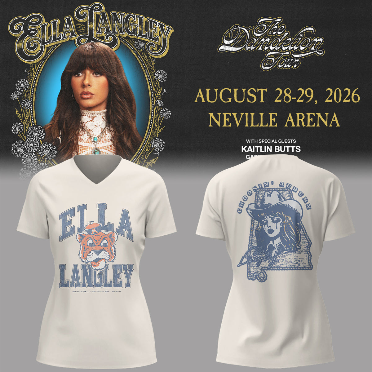 E.Langley “The Dandelion Tour” in Auburn,AL V-neck TShirt