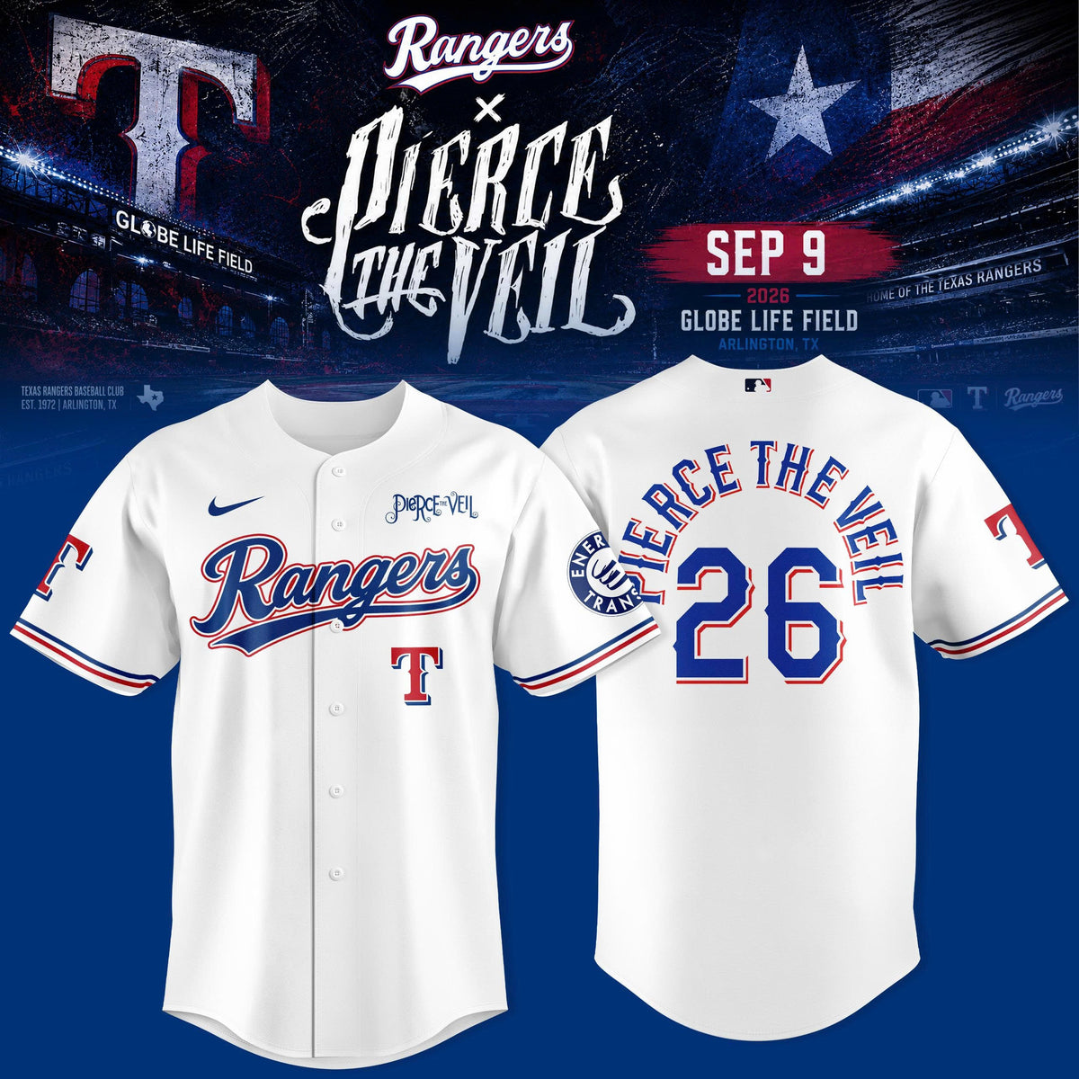 _ Texas Ranger x Pierce The Veil Globe Life Field 3D All-Over Print Baseball Jersey V1