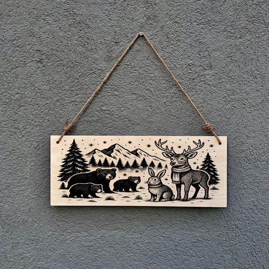 Winter Woodland Animals Wooden Sign: Rustic Cabin Decor