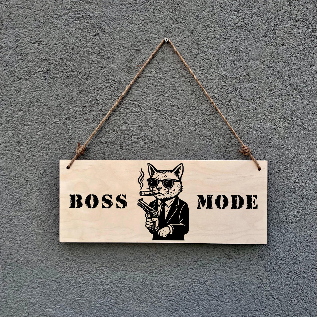 Boss Mode Mafia Cat Wooden Sign: Funny Office Decor