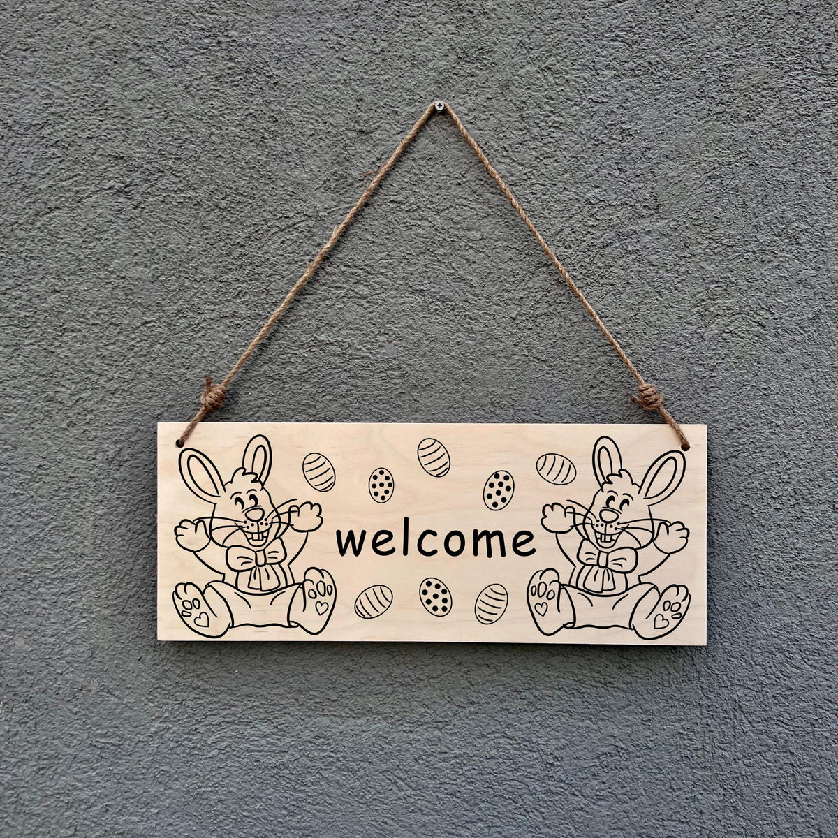 Easter Bunny Welcome Sign: Birch Wood Spring Door Decor