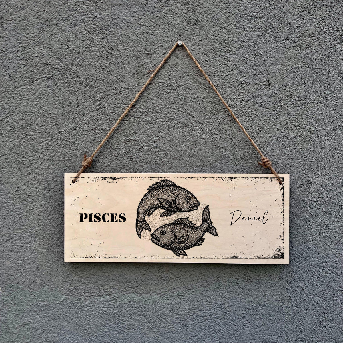 Personalized Pisces Zodiac Sign: Rustic Wood Astrology Wall Decor