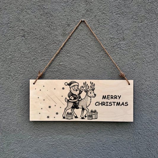 Rustic Christmas Wooden Sign: Santa & Reindeer Holiday Wall Decor