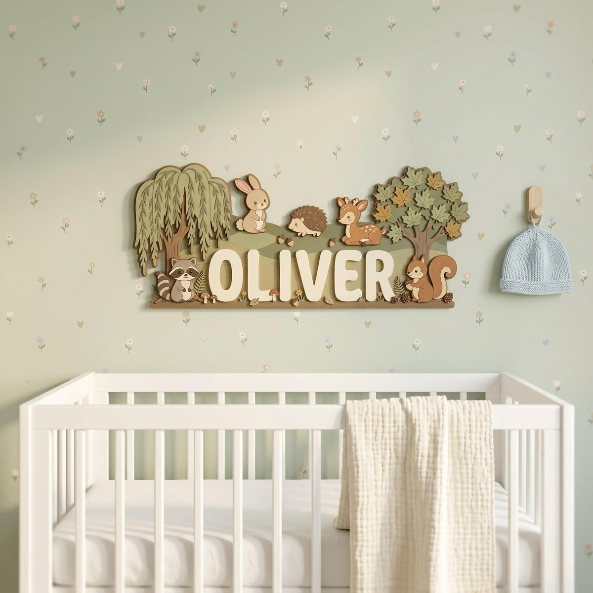Personalized Woodland Animals Nursery Name Sign, 3D Wood Forest Decor, Custom Boy Room Wall Art, Fox Bear Rabbit Deer Sign, Baby Boy Gift