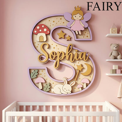 Personalized Woodland Nursery Monogram Sign, 3D Wood Initial Letter Decor, Custom Baby Door Hanger, Forest Wilderness Kids Wall Art, Gift