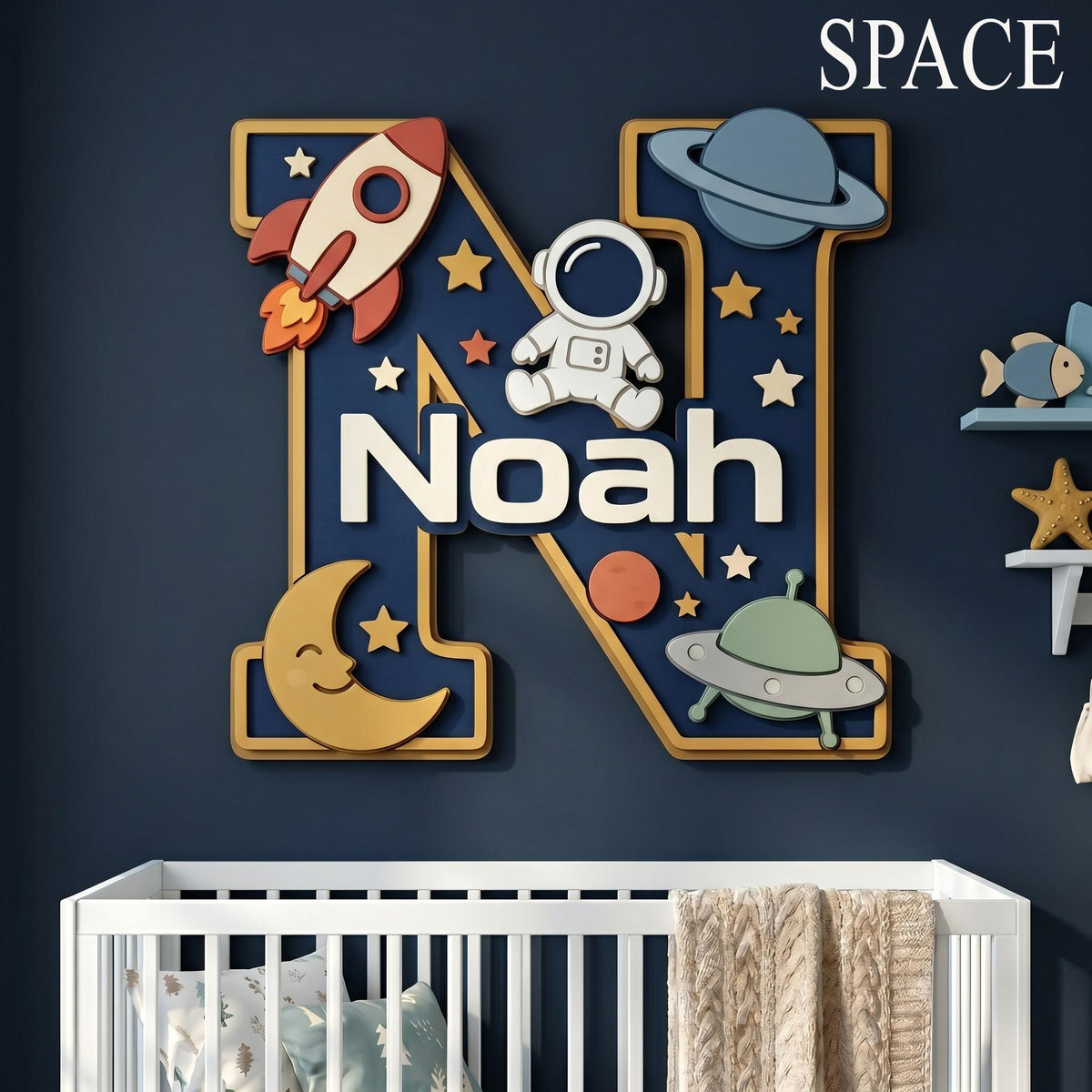 Personalized Dinosaur Nursery Monogram Sign, 3D Wood Initial Letter Decor, Custom Baby Door Hanger, Prehistoric Kids Wall Art, Wooden Gift