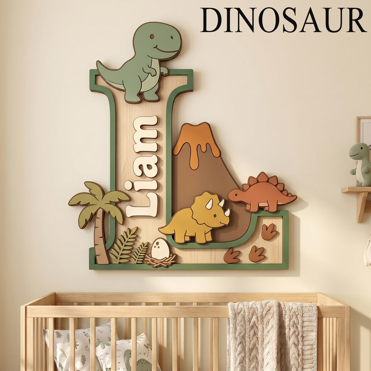 Personalized Woodland Nursery Monogram Sign, 3D Wood Initial Letter Decor, Custom Baby Door Hanger, Forest Wilderness Kids Wall Art, Gift