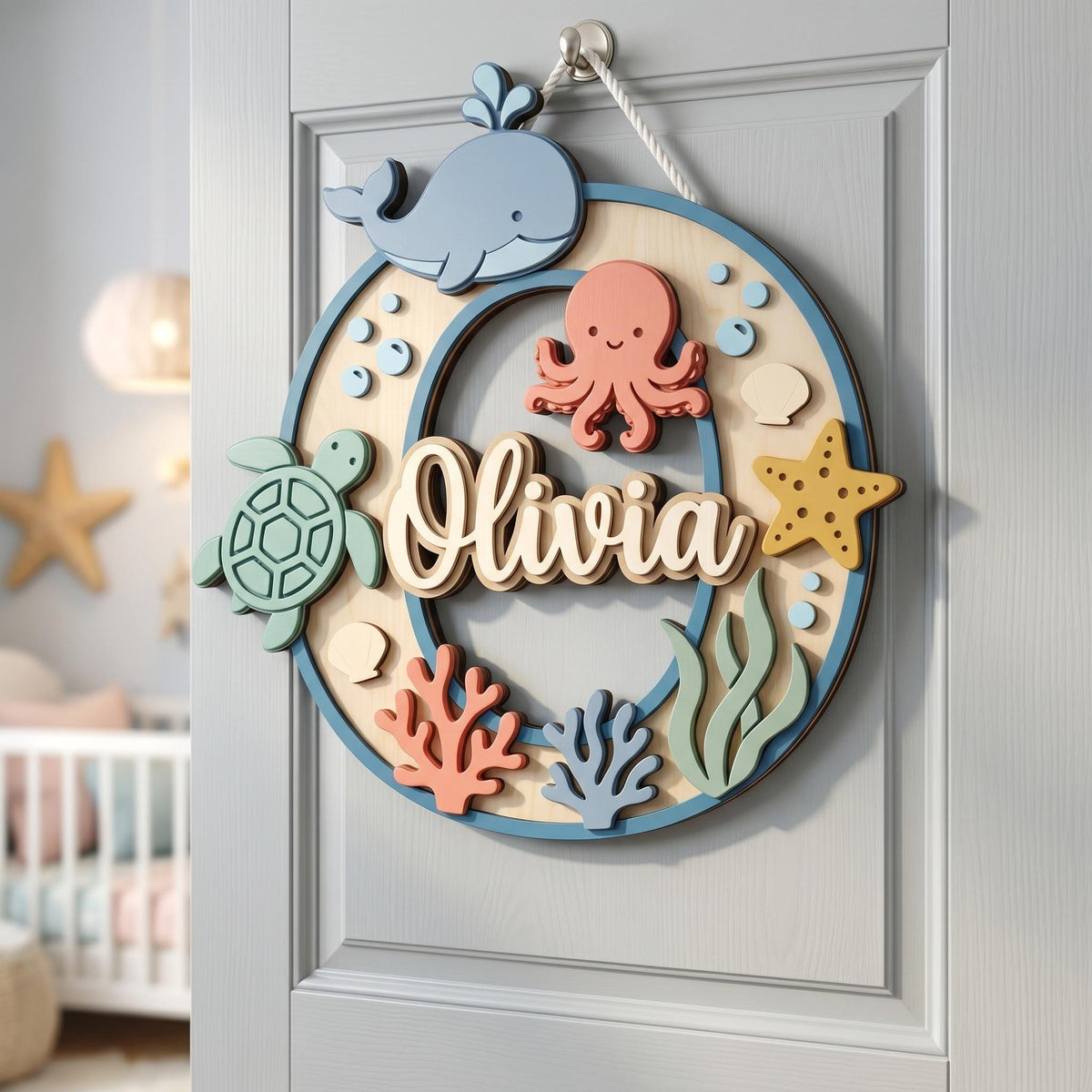 Personalized Woodland Nursery Monogram Sign, 3D Wood Initial Letter Decor, Custom Baby Door Hanger, Forest Wilderness Kids Wall Art, Gift
