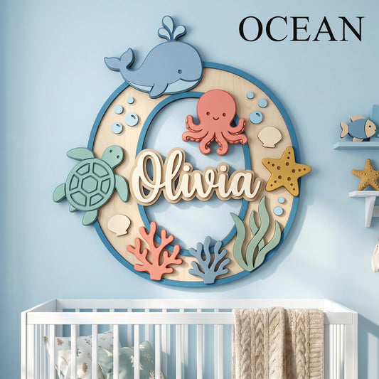 Personalized Nursery Monogram Name Sign, Custom 3D Wood Initial Letter Decor, Baby Room Door Hanger, Kids Birthday Gift, Wooden Wall Art