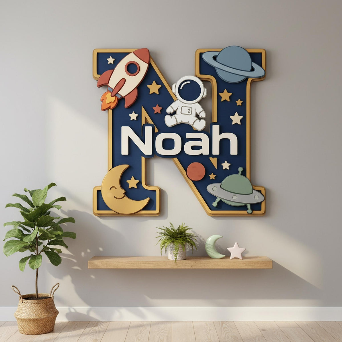 Personalized Dinosaur Nursery Monogram Sign, 3D Wood Initial Letter Decor, Custom Baby Door Hanger, Prehistoric Kids Wall Art, Wooden Gift