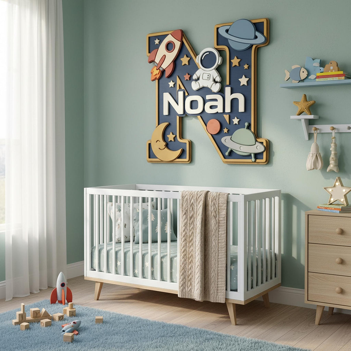 Personalized Nursery Monogram Name Sign, Custom 3D Wood Initial Letter Decor, Baby Room Door Hanger, Kids Birthday Gift, Wooden Wall Art
