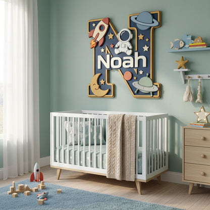 Personalized Nursery Monogram Name Sign, Custom 3D Wood Initial Letter Decor, Baby Room Door Hanger, Kids Birthday Gift, Wooden Wall Art