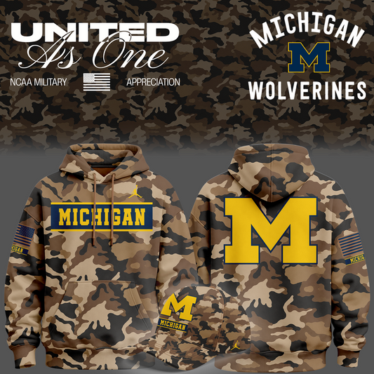 Camo Michigan Wolverines 2026 Military Appreciation Sideline Dri-FIT Hoodie