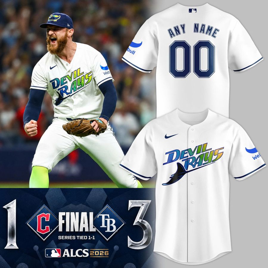 Tampa Bay Rays 2026 American League Champs Baseball Jersey - Vintage Devil Rays White Button Up Jersey