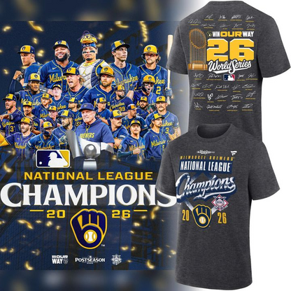 05.Milwaukee Brewers Fanatics 2026 National League Champions T-Shirt - Heather Charcoal