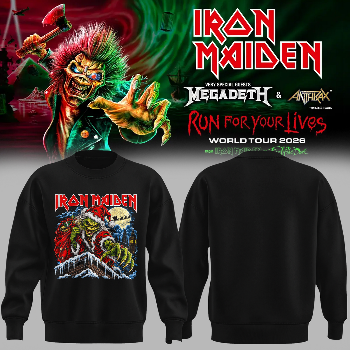 Iron Maiden X Grinch Eddie The Number Of The Beast 2026 Christmas Gift Sweatshirt