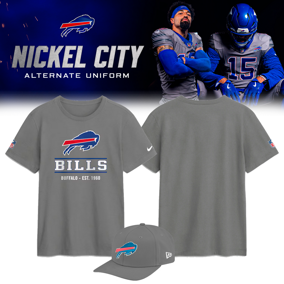 Gray Blue Buffalo Bills Nickel City Game Tshirt